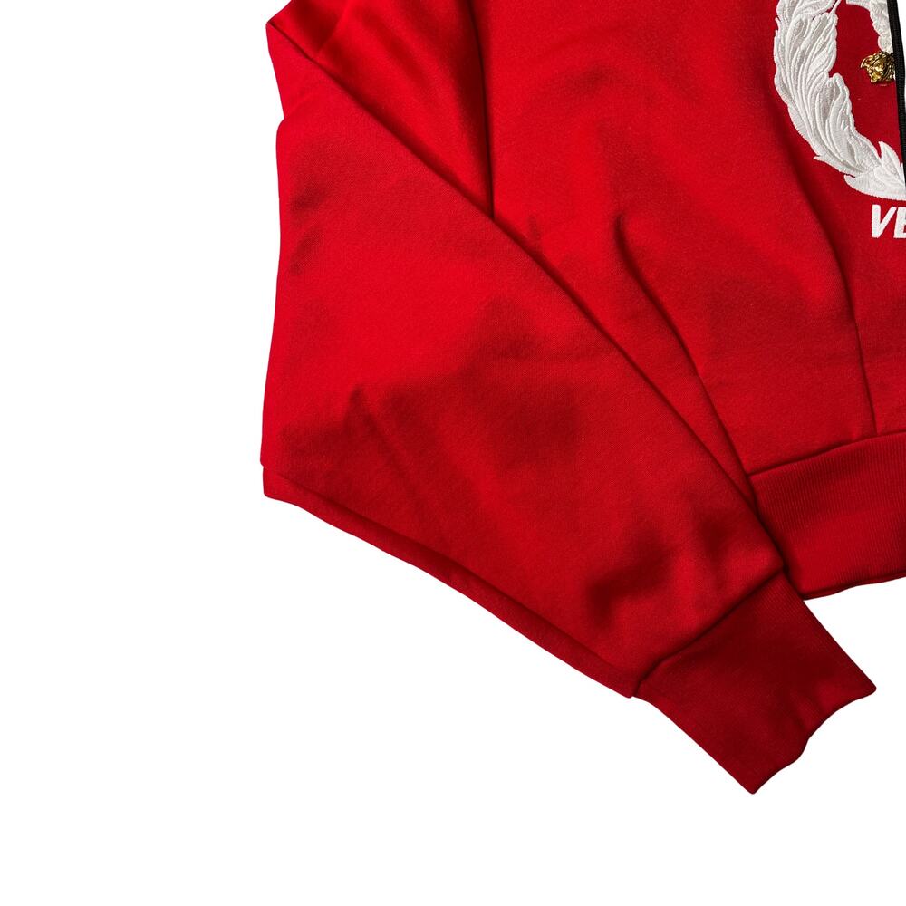 1-42 VERSACE Women's Pullover Cropped Hoodie Embroidered Logo Red Medium/44 - Picture 5 of 16